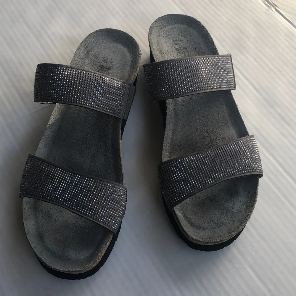NAOT Bianca Dark Gray Wedge Sandals with Tiny Silver Studs Size 40
